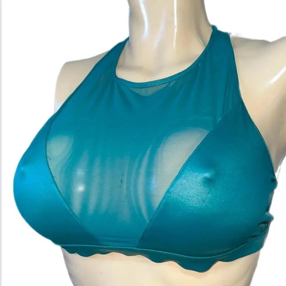 Victoria’s Secret Wet Look & Sexy Sheer Mesh shiny Unlined Sport bra Green M